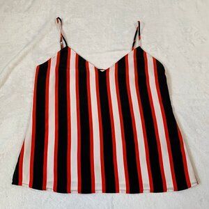 L'Agence 100% silk black white red striped strappy lined flowy tank top